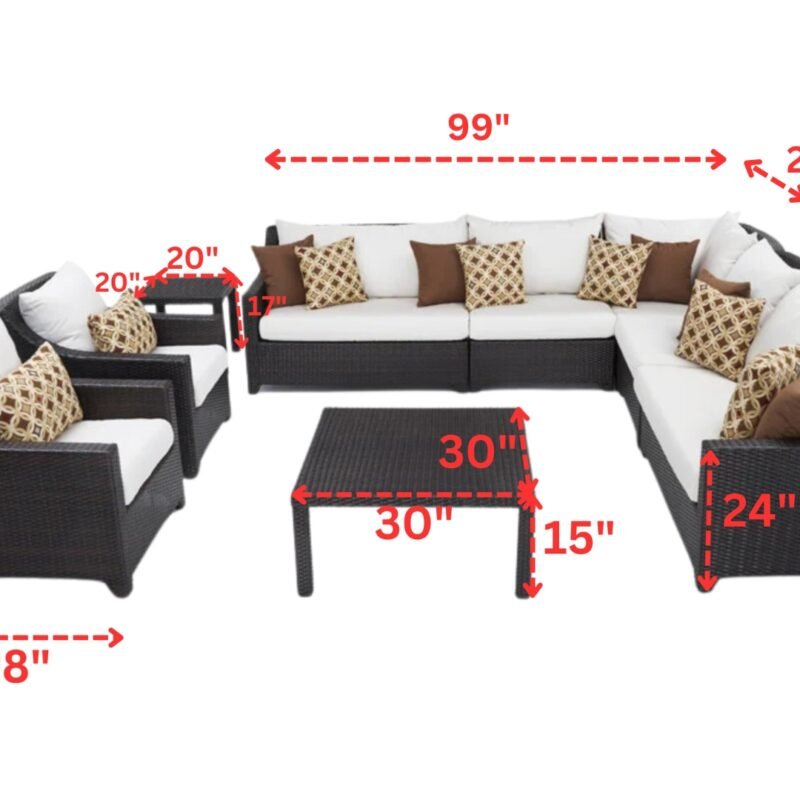 Outdoor Rattan Waterproof 9 Seater Sectional Sofa Set with Side and Center Table (Dark Brown & White) - Image 2