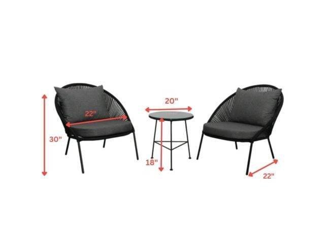 All Weather Rope 3 Piece Garden Patio Furniture (Black & Grey) - Image 3