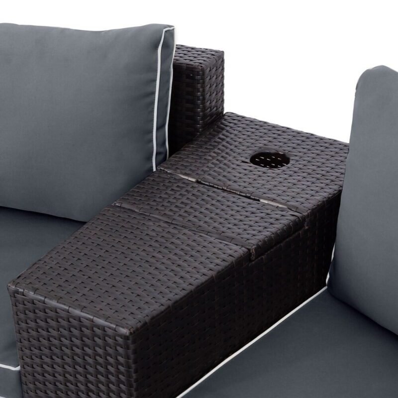 Dark Brown 6-Piece Wicker Rattan Half-Moon Outdoor Sectional Sofa Set with Round Center Table - Image 7