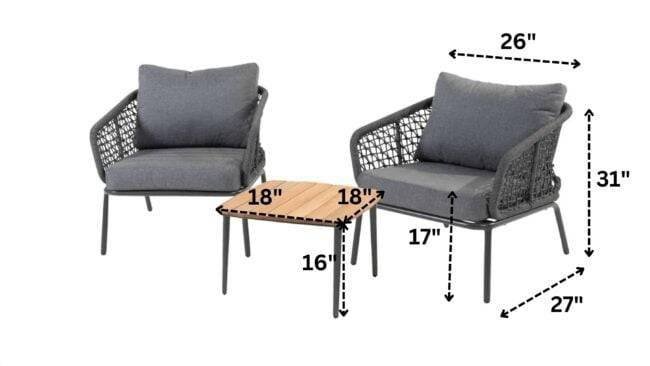 3 Piece Outdoor Rope Chairs with Cushion & Centre Table(Grey) - Image 3