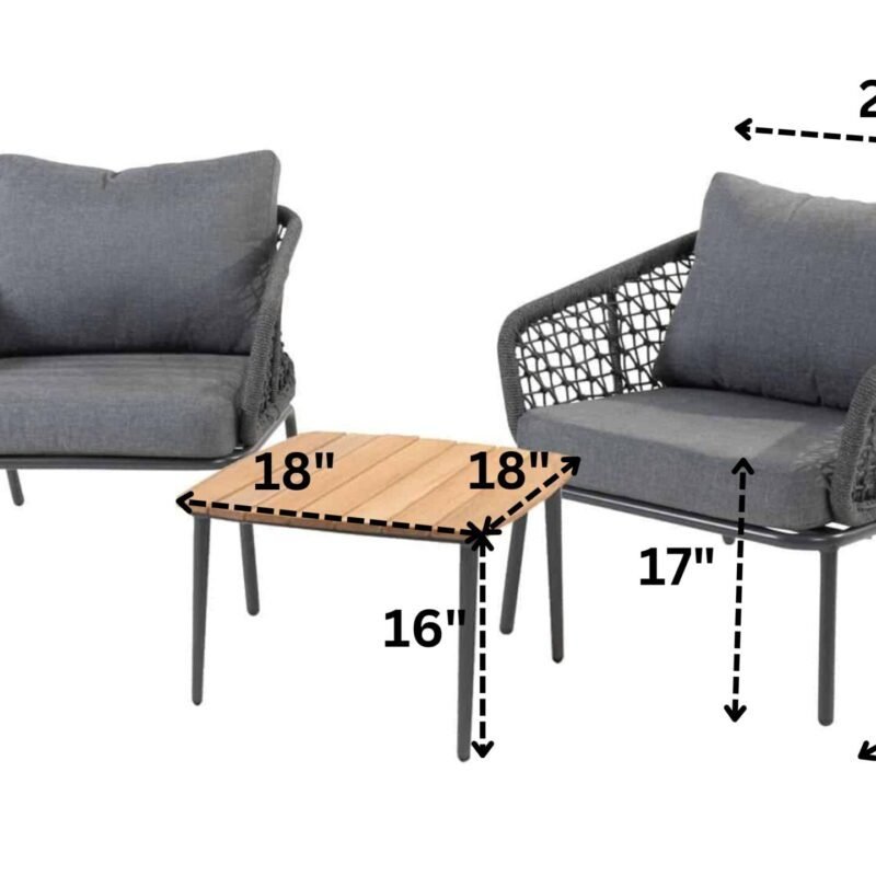 3 Piece Outdoor Rope Chairs with Cushion & Centre Table(Grey) - Image 3