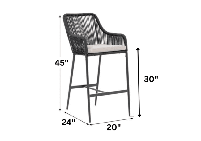 Outdoor Black Rope 2 Piece Patio Bar Stools With Armsrest & Cream Cushion - Image 2