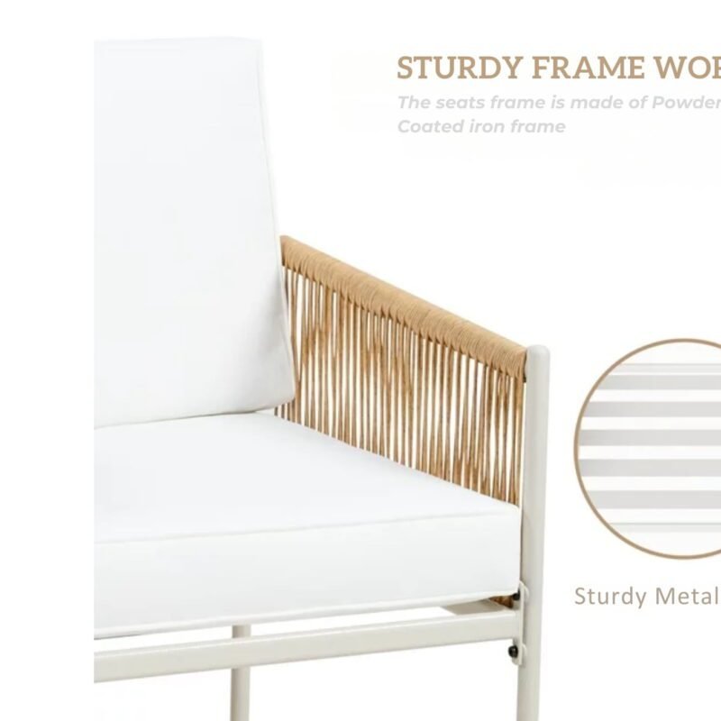 3 Piece Patio Outdoor Beige Rope Sofa Set - Image 3
