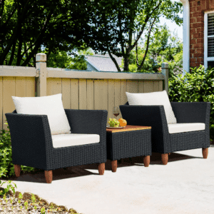 3 Piece Outdoor Sofa Rattan Wicker Patio Furniture Set (Black & White)