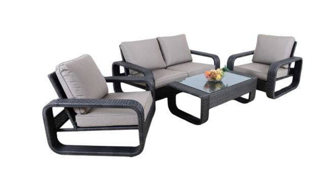 4 Pieces Outdoor Wicker Furniture Sofa Set with Soft Washable Cushion (Black & Grey) - Image 3