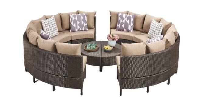 10 Piece Oval Shape Outdoor Wicker Patio Furniture (Dark Brown & Dark Cream) - Image 5