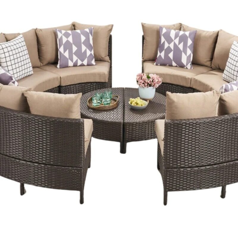 10 Piece Oval Shape Outdoor Wicker Patio Furniture (Dark Brown & Dark Cream) - Image 5