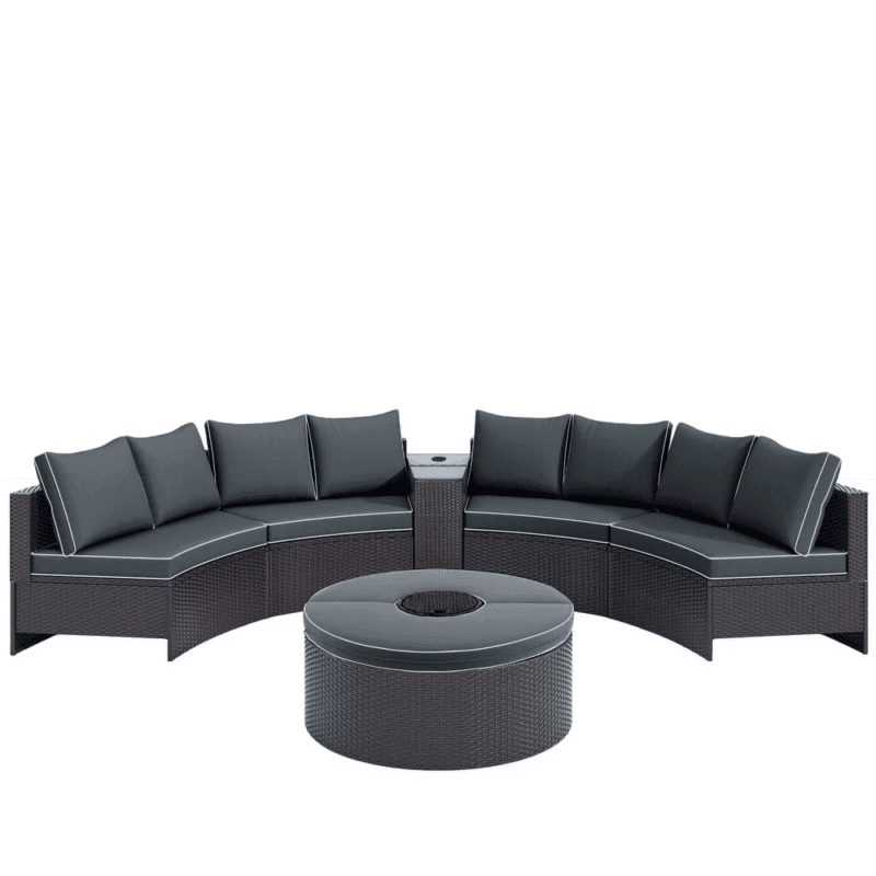 Dark Brown 6-Piece Wicker Rattan Half-Moon Outdoor Sectional Sofa Set with Round Center Table - Image 6