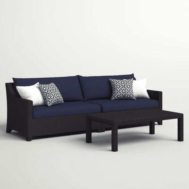 Dark Brown 3-Seater Outdoor Rattan Wicker Loveseat Couch Furniture with Waterproof Cushioned Sofa and Center Table - Image 4