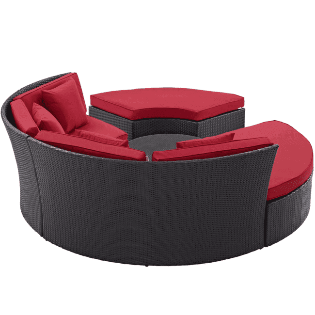 Wicker Outdoor Patio Round Daybed With Coffee Table(Dark Brown & Red) - Image 4