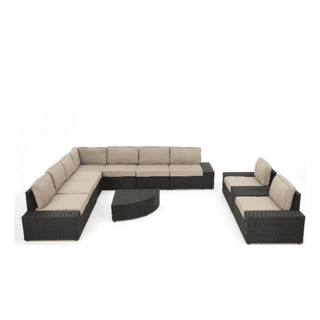 Outdoor L-Shape Wicker Patio Sectional Conversation Set & Coffee Table (Dark Brown & Cream) - Image 9