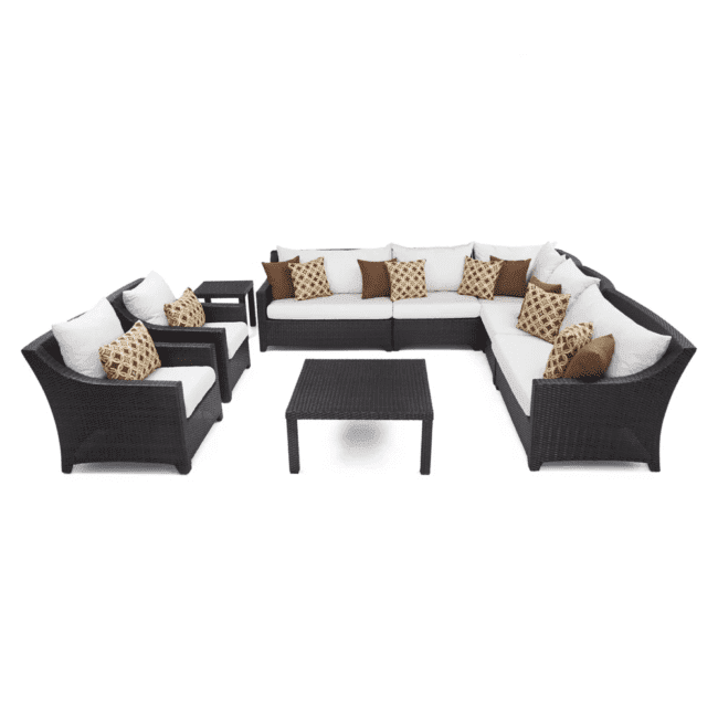 Outdoor Rattan Waterproof 9 Seater Sectional Sofa Set with Side and Center Table (Dark Brown & White) - Image 5
