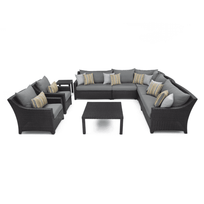 Outdoor Wicker 9 Seater Sectional Sofa Set with Side and Center Table(Dark Brown & Grey) - Image 5