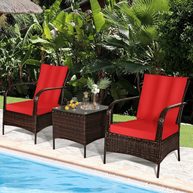 3-Piece Rattan Wicker Sofa Set with Washable and Removable Cushion(Dark Brown & Red) - Image 3