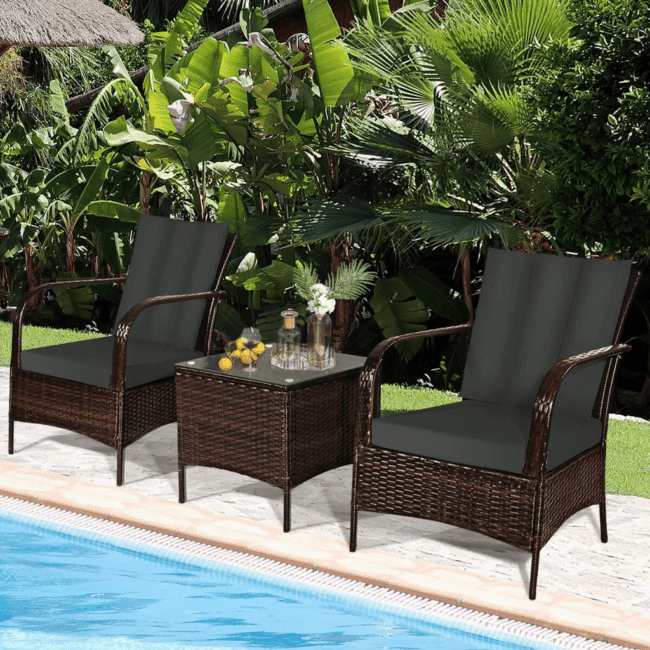 3-Piece Rattan Wicker Sofa Set with Washable and Removable Cushion(Dark Brown & Dark Grey) - Image 3