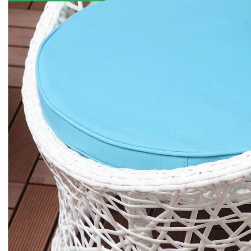 3 Piece Outdoor Rattan Wicker Bistro Patio and Glass Top Table(White & Sky Blue) - Image 3