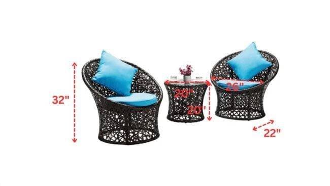 Black & Sky Blue 3-Piece Rattan Patio Set - Image 2