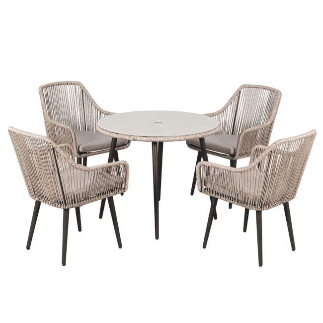 Outdoor Rope 5 Piece Dining Set(Beige & Grey) Table Top: Without glass - Image 4