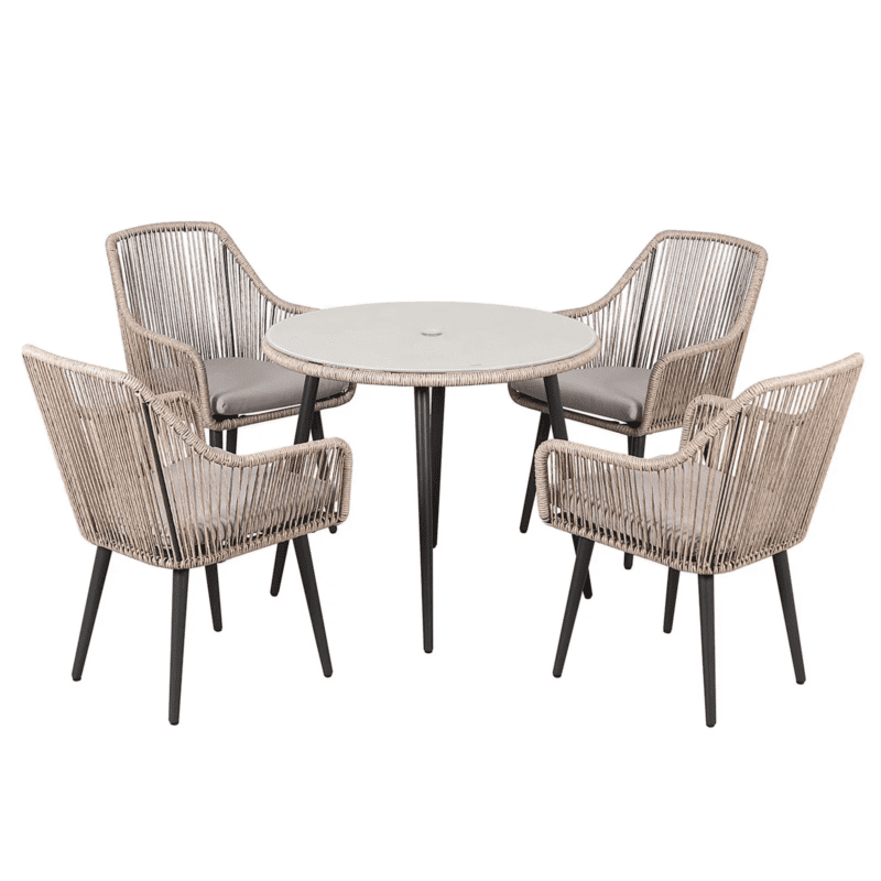 Outdoor Rope 5 Piece Dining Set(Beige & Grey) Table Top: Without glass - Image 4