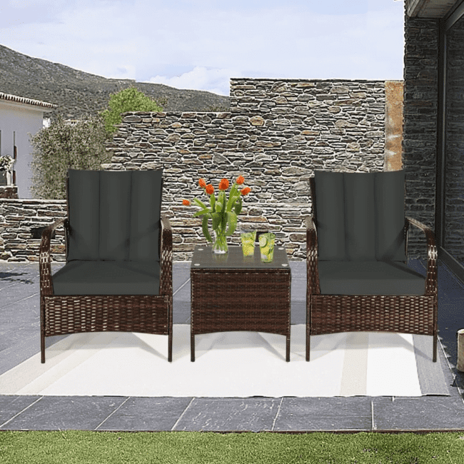 3-Piece Rattan Wicker Sofa Set with Washable and Removable Cushion(Dark Brown & Dark Grey) - Image 5