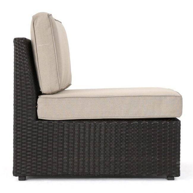 Outdoor L-Shape Wicker Patio Sectional Conversation Set & Coffee Table (Dark Brown & Cream) - Image 3