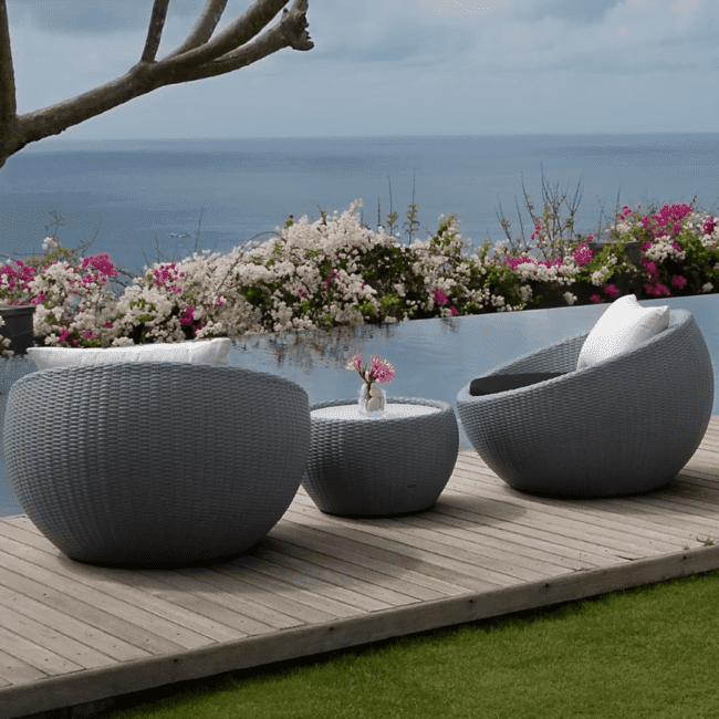 3 Piece Circular Outdoor Patio Set (Grey & Black) - Image 4