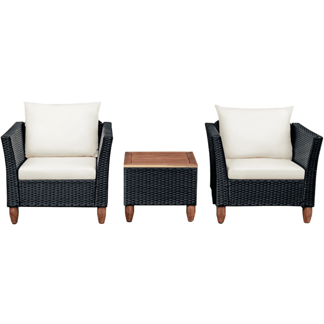 3 Piece Outdoor Sofa Rattan Wicker Patio Furniture Set (Black & White) - Image 5