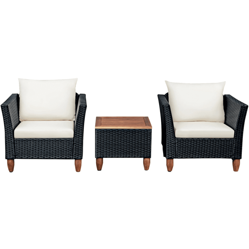 3 Piece Outdoor Sofa Rattan Wicker Patio Furniture Set (Black & White) - Image 5