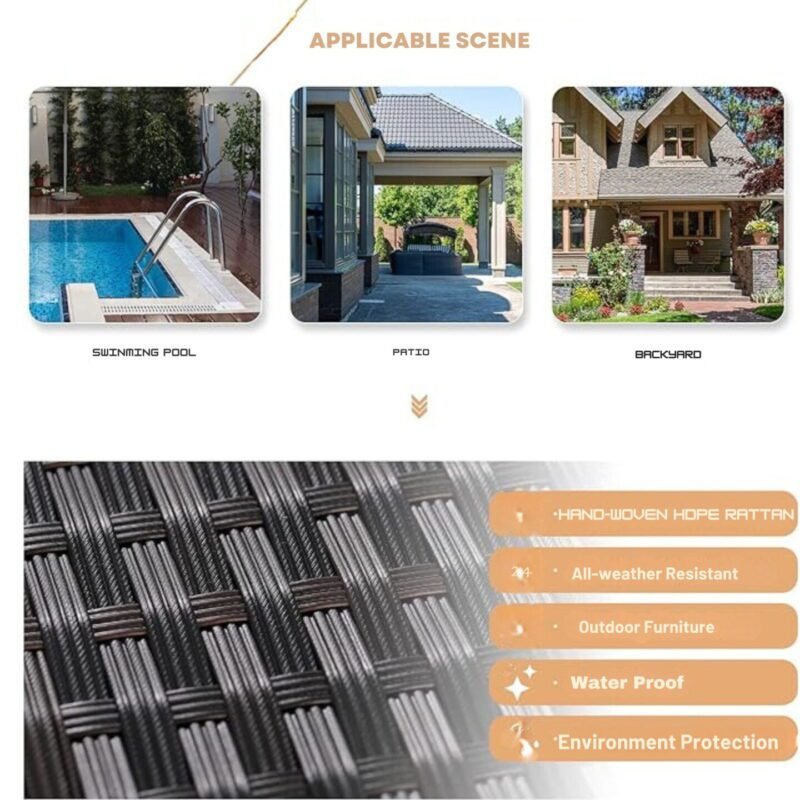Outdoor Rattan Wicker Furniture for Garden Patio Terrace All Weather Proof Black & Cream - Image 3