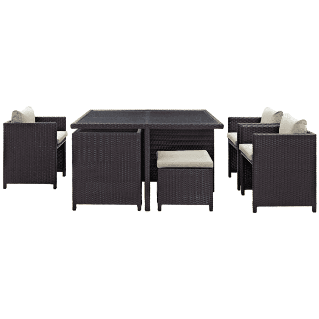7 Piece Outdoor Wicker Dining Set With Ottoman And Table(Dark Brown & Cream)Table Without Glass Top - Image 3