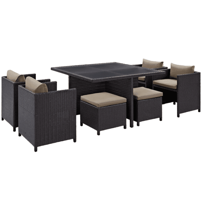 7 Piece Outdoor Wicker Dining Set With Ottoman And Table(Black & Beige) Table Without Glass Top - Image 3