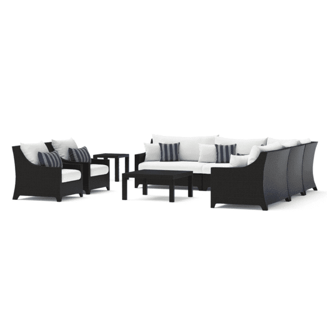 All Weather Outdoor Wicker Garden Sectional Conversation Set with Side and Center Table(Dark Brown & White) - Image 7