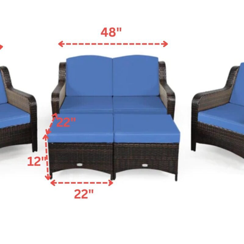 Dark Brown 6 Seater Wicker Outdoor Patio Garden Conversation Set with Ottoman - Image 2