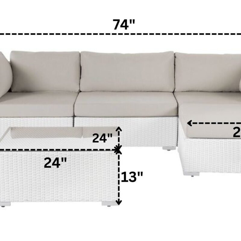 3 Piece Patio Wicker Sofa Set with Coffee Table & Ottoman(White & Cream) - Image 2