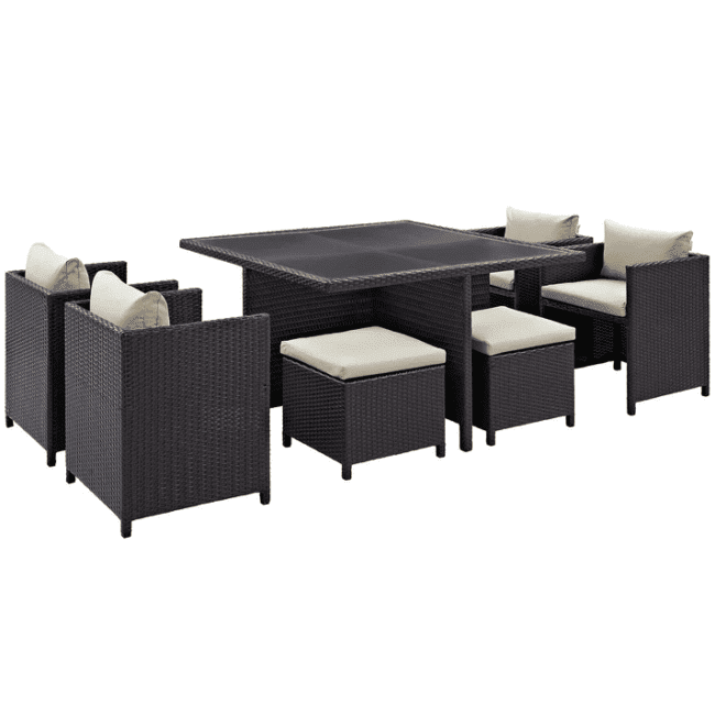 7 Piece Outdoor Wicker Dining Set With Ottoman And Table(Dark Brown & Cream)Table Without Glass Top - Image 4