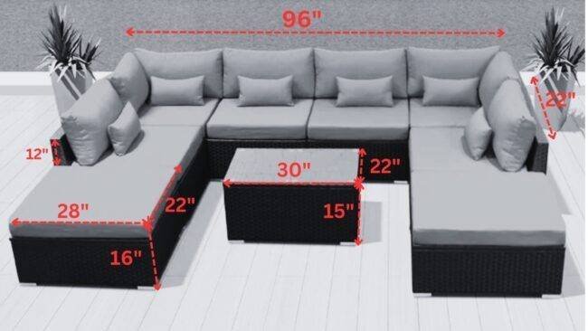Outdoor 8 Seater Black Rattan Sectional Sofa Set with Orange Cushions - Image 2