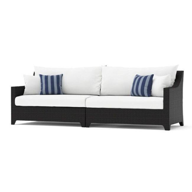 All Weather Outdoor Wicker Garden Sectional Conversation Set with Side and Center Table(Dark Brown & White) - Image 5