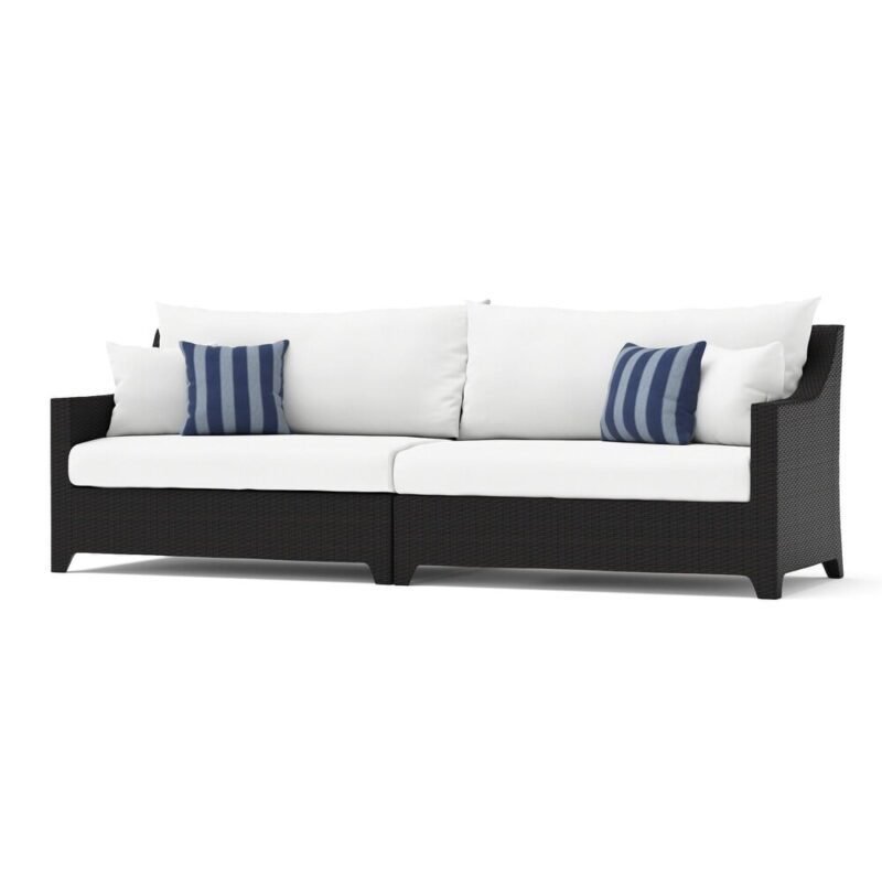 All Weather Outdoor Wicker Garden Sectional Conversation Set with Side and Center Table(Dark Brown & White) - Image 5