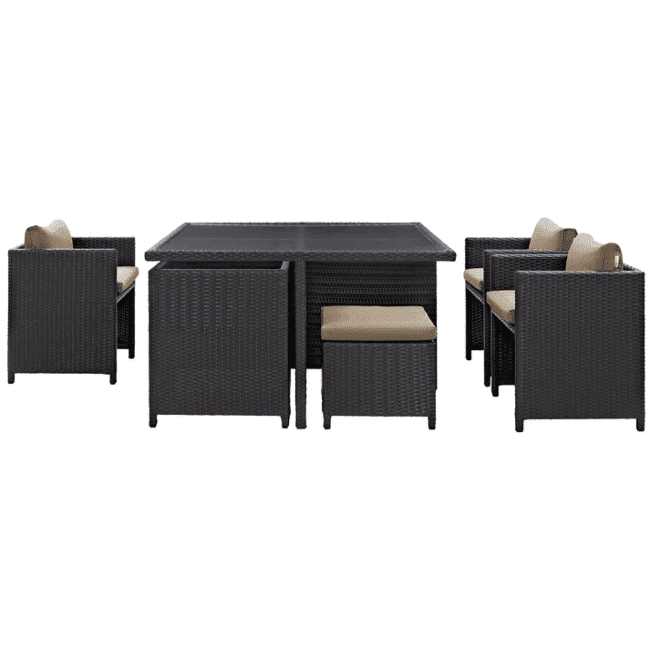 7 Piece Outdoor Wicker Dining Set With Ottoman And Table(Black & Beige) Table Without Glass Top - Image 4