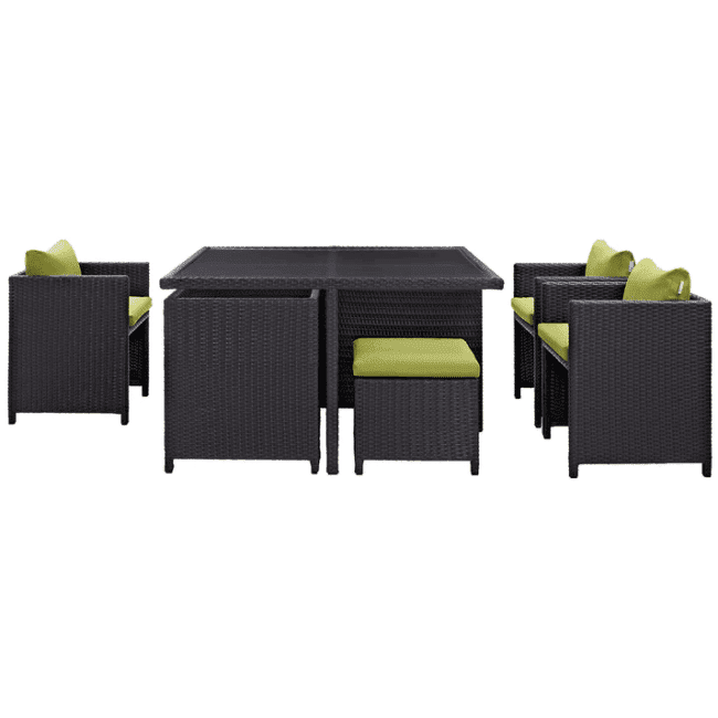 7 Piece Outdoor Wicker Dining Set With Ottoman And Table(Dark Brown & Green)Table Without Glass Top - Image 4