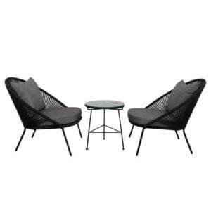 All Weather Rope 3 Piece Garden Patio Furniture (Black & Grey)