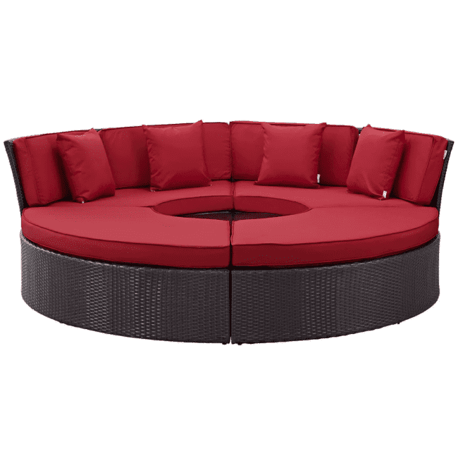 Wicker Outdoor Patio Round Daybed With Coffee Table(Dark Brown & Red) - Image 5