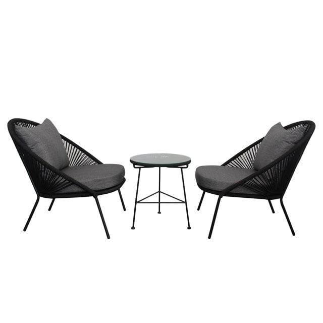 All Weather Rope 3 Piece Garden Patio Furniture (Black & Grey)