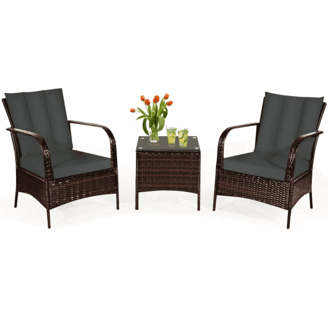 3-Piece Rattan Wicker Sofa Set with Washable and Removable Cushion(Dark Brown & Dark Grey) - Image 4