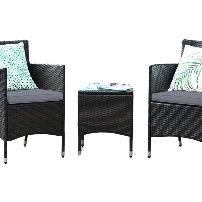 3 Pieces Patio Outdoor Wicker Bistro Set (Dark Brown & Grey) - Image 6