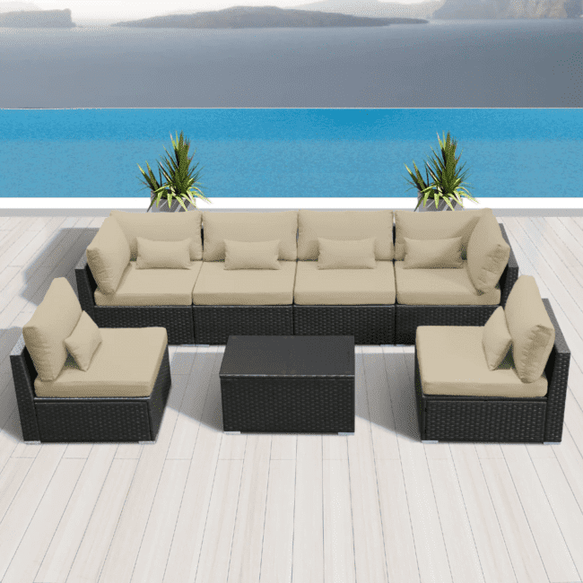 Outdoor Rattan Wicker Furniture for Garden Patio Terrace All Weather Proof Black & Cream - Image 6
