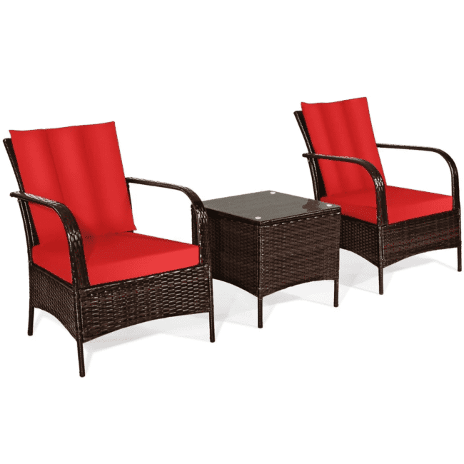 3-Piece Rattan Wicker Sofa Set with Washable and Removable Cushion(Dark Brown & Red) - Image 5