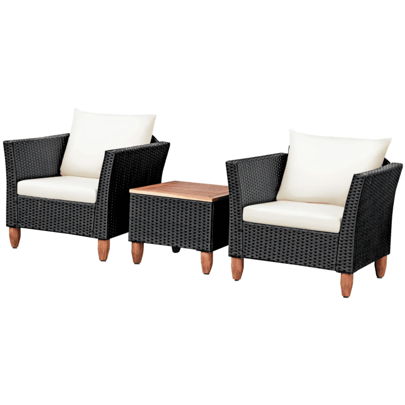 3 Piece Outdoor Sofa Rattan Wicker Patio Furniture Set (Black & White) - Image 4