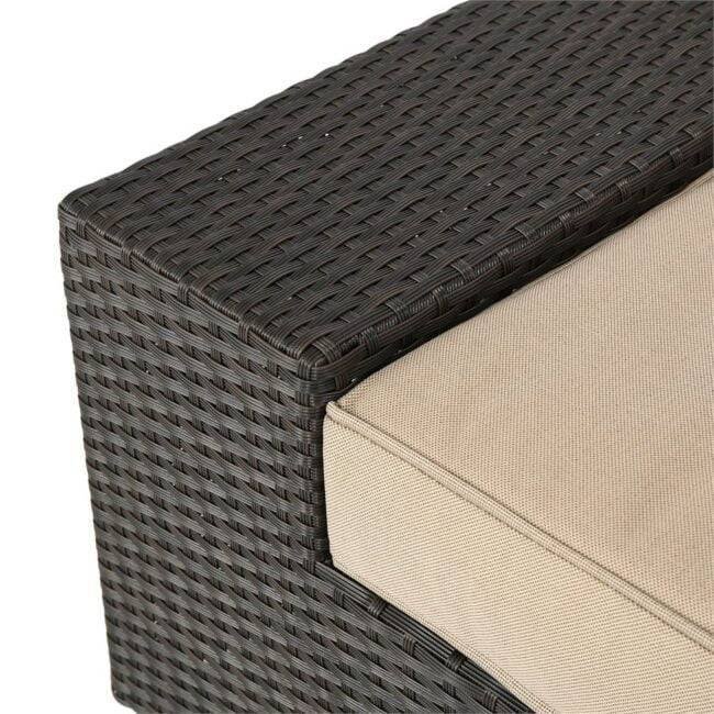 Outdoor L-Shape Wicker Patio Sectional Conversation Set & Coffee Table (Dark Brown & Cream) - Image 5