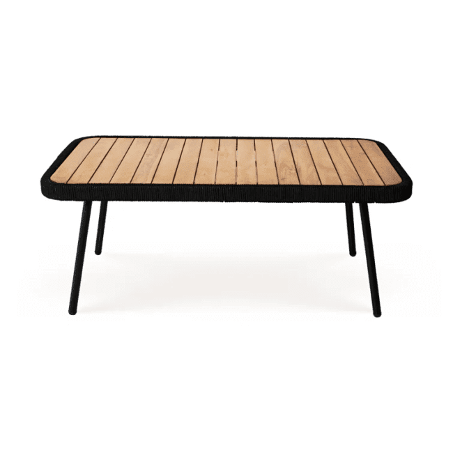 4 Piece Outdoor Rope Sofa Set With Wood Top Table (Black & Grey) - Image 5